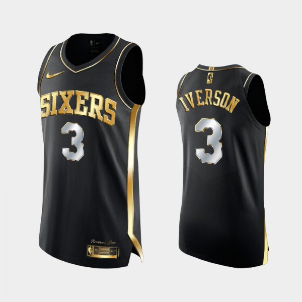 Allen Iverson Philadelphia 76ers #3 Men's Golden Authentic Men Golden Edition 3X Champs Authentic Jersey - Black