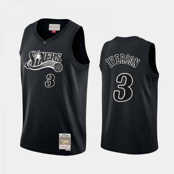Allen Iverson Philadelphia 76ers #3 Men's Hardwood Classics Throwback White Logo Jersey - Black