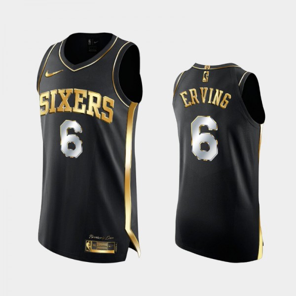 Julius Erving Philadelphia 76ers #6 Men's Golden Authentic Men Golden Edition 3X Champs Authentic Jersey - Black