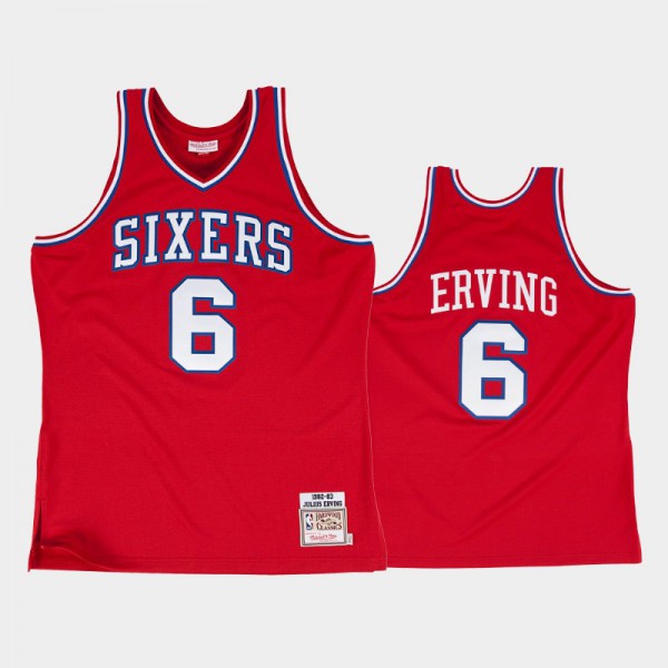 Julius Erving Philadelphia 76ers #6 Men's Hardwood Classics 1982-83 Authentic Jersey - Red